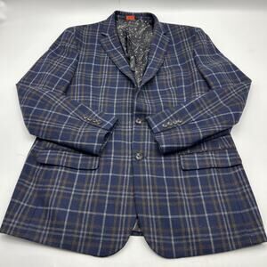 LINEA UOMO MENS SiZE 46 LONG PLAID BLUE TWEED SPORT COAT JACKET